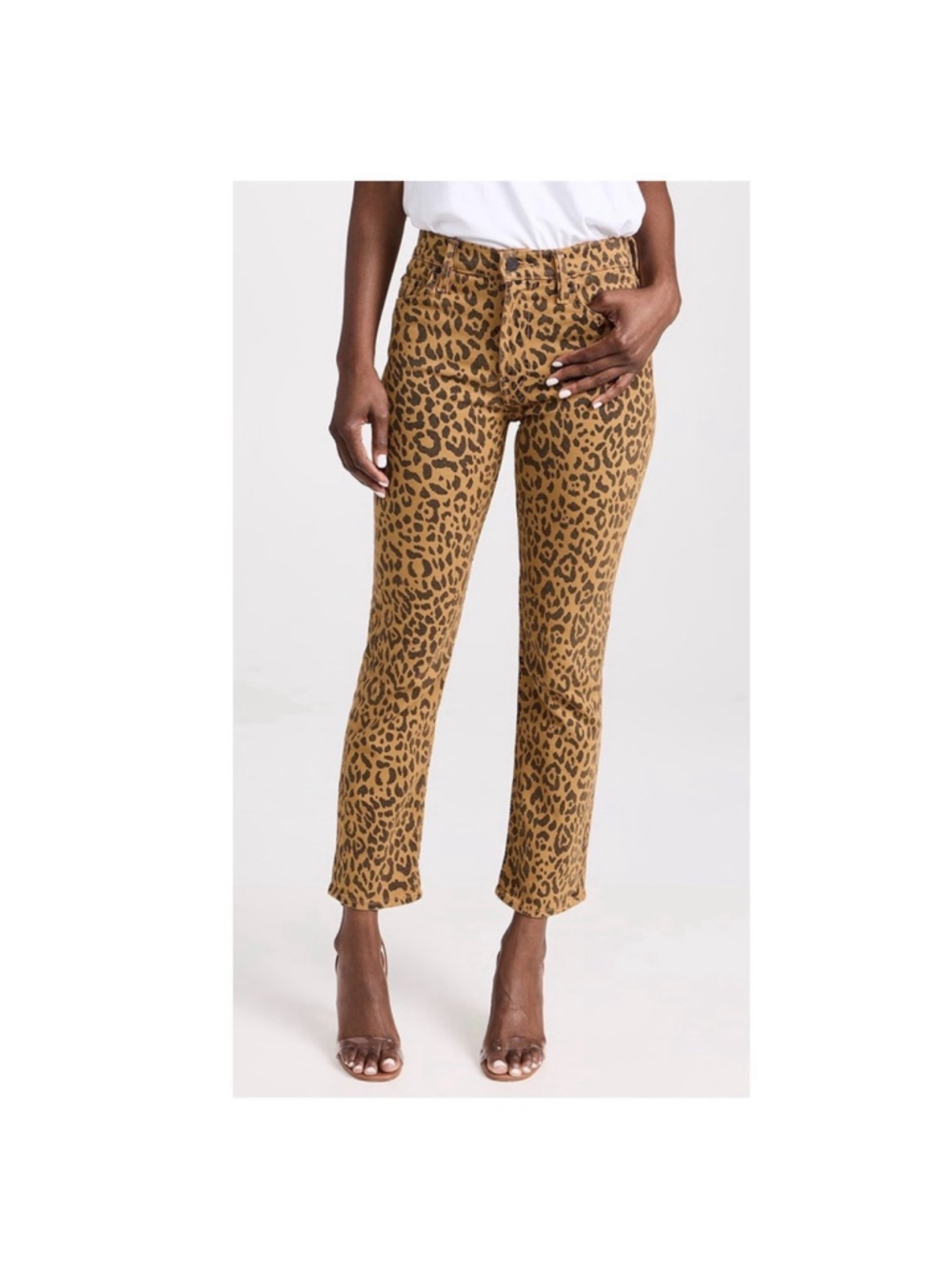 MOTHER DENIM The Mid Rise Rider Ankle Leopard Jeans